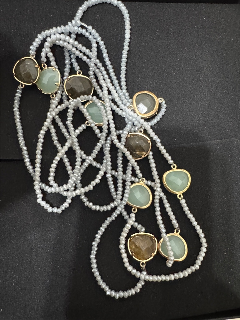 Trendy boutique Aqua and Smoky Gray Multi-Stone Beaded Necklace